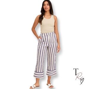 Passeggiando Ravello Stiped Linen Blue/White Wide Leg Cropped Pants Small